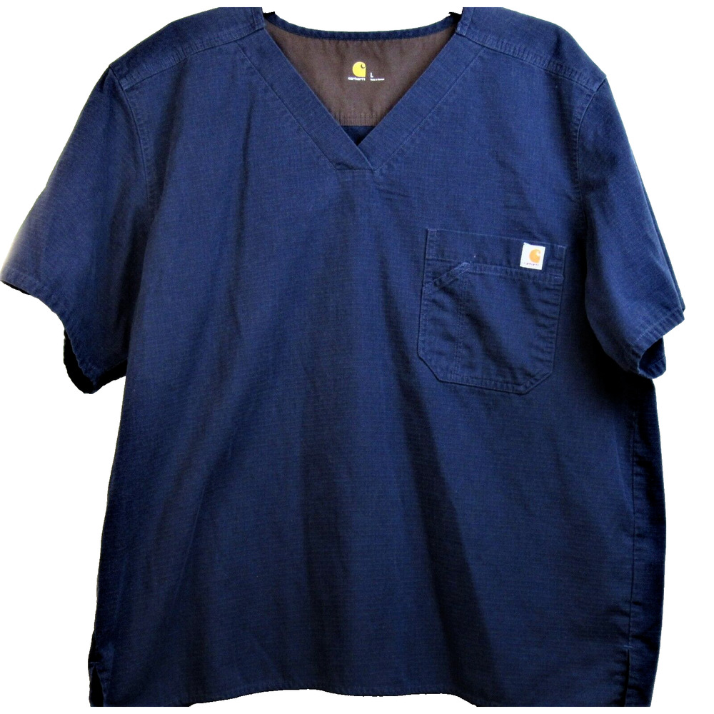 Carhartt Ripstop Chest Pocket Scrub Top Shirt Size Large Blue Short Sleeve